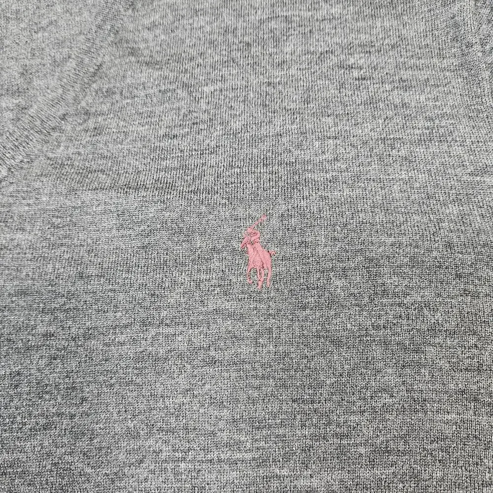 Polo Ralph Lauren Sweater Mens 2XL Gray Merino Wool V-Neck Embroidered Pony